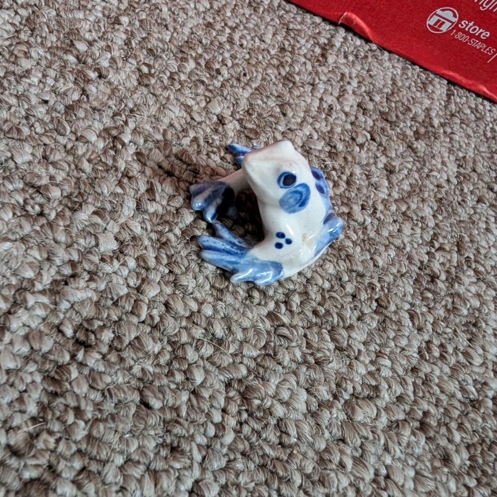 Ceramic Blue and White Frog Figurine